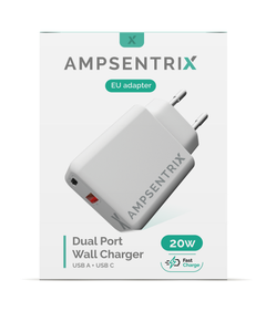 2 PLUG - 20W USB TYPE C AND USB TYPE A WALL POWER ADAPTER (AMPSENTRIX) (220V EURO)