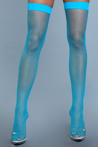 1931 Nylon Fishnet Thigh Highs Turquoise