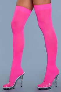 1932 Opaque Nylon Thigh Highs Neon Pink