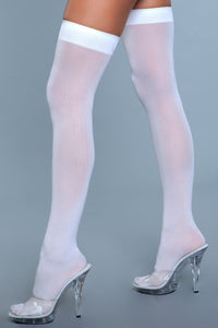 1932 Opaque Nylon Thigh Highs White