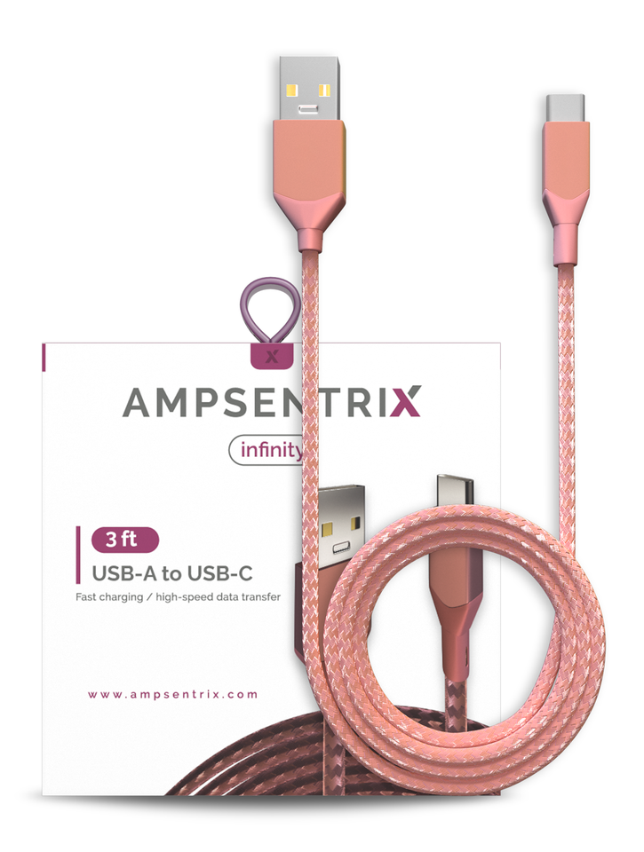 3 FT USB TYPE C TO USB TYPE A CABLE (AMPSENTRIX) (INFINITY) (PINK)