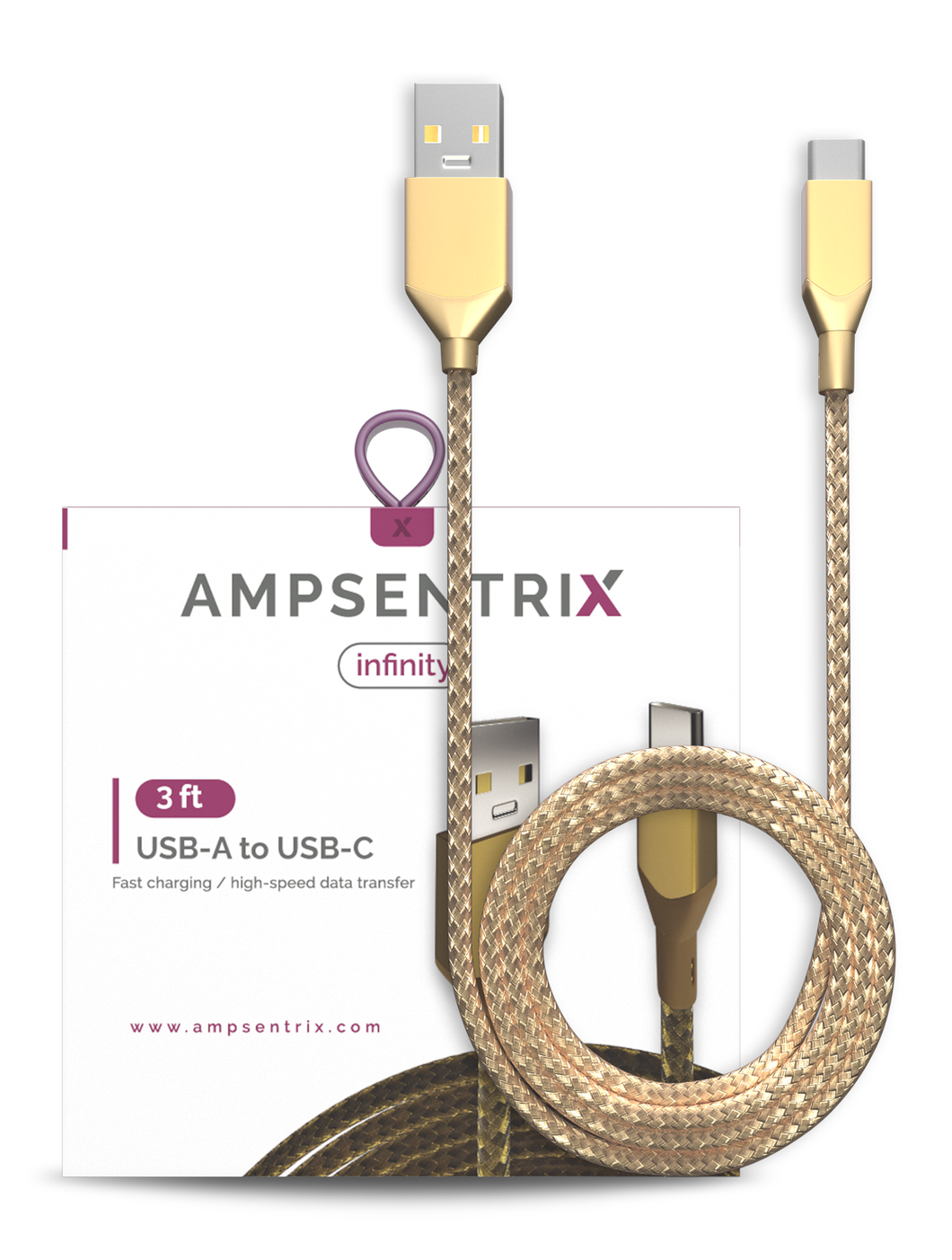 3 FT USB TYPE C TO USB TYPE A CABLE (AMPSENTRIX) (INFINITY) (GOLD)