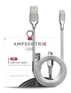 3 FT USB TYPE C TO USB TYPE A CABLE (AMPSENTRIX) (INFINITY) (SILVER)