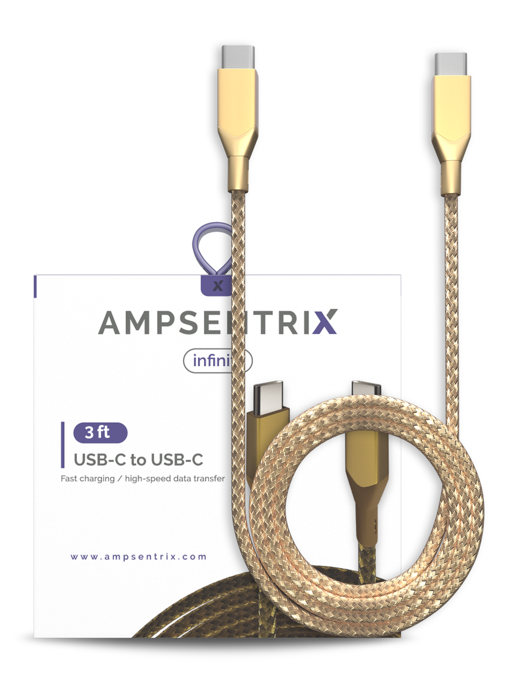 3 FT USB TYPE C TO USB TYPE C CABLE (AMPSENTRIX) (INFINITY) (GOLD)