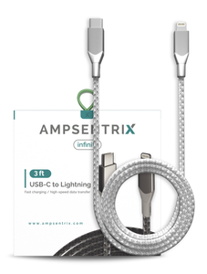 3 FT NON-MFI LIGHTNING TO USB TYPE C CABLE (AMPSENTRIX) (INFINITY) (SILVER)