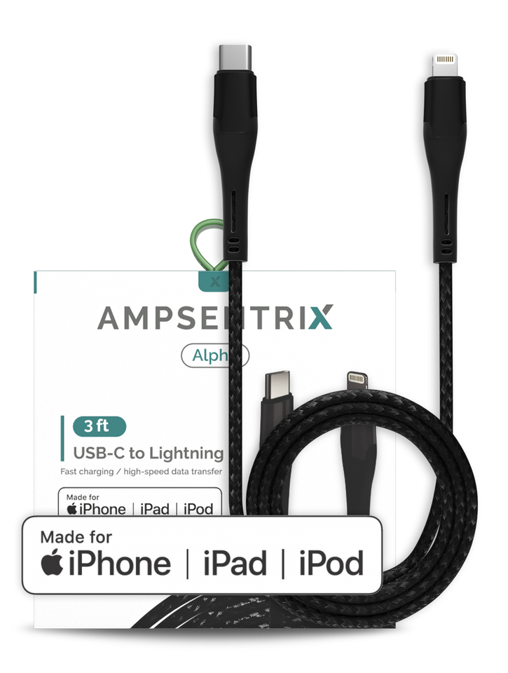 3 FT MFI LIGHTNING TO USB TYPE C CABLE (AMPSENTRIX) (ALPHA) (BLACK)