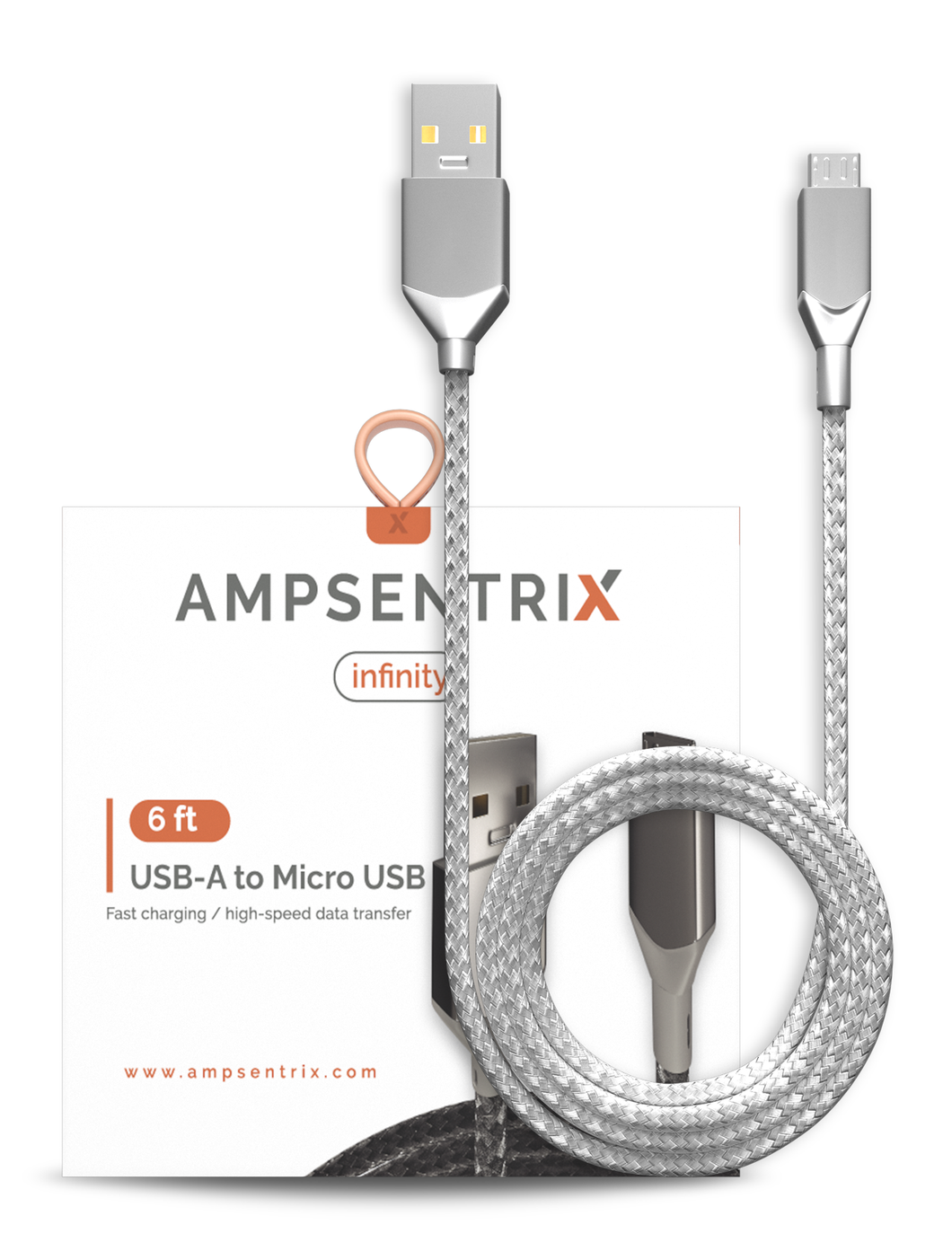 6 FT MICRO USB TO USB TYPE A CABLE (AMPSENTRIX) (INFINITY) (SILVER)