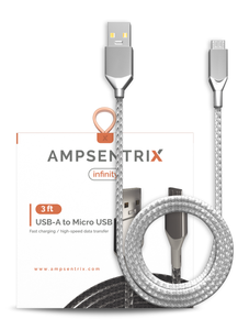 3 FT MICRO USB TO USB TYPE A CABLE (AMPSENTRIX) (INFINITY) (SILVER)