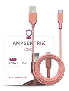 6 FT USB TYPE C TO USB TYPE A CABLE (AMPSENTRIX) (INFINITY) (PINK)