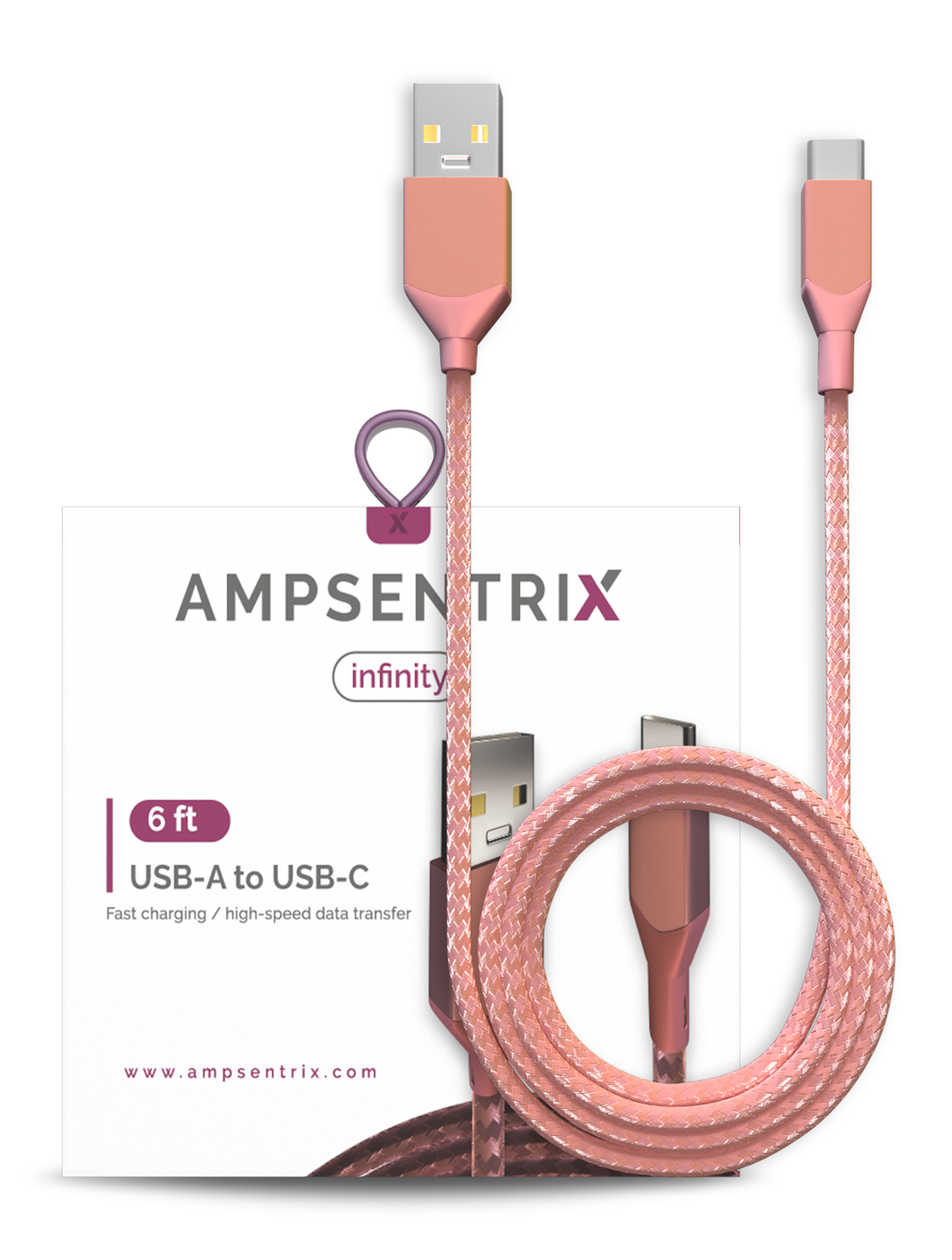 6 FT USB TYPE C TO USB TYPE A CABLE (AMPSENTRIX) (INFINITY) (PINK)