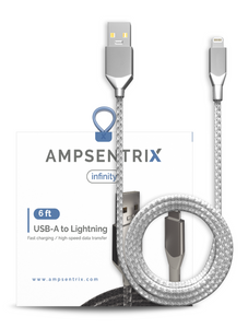 6 FT NON-MFI LIGHTNING TO USB TYPE A CABLE (AMPSENTRIX) (INFINITY) (SILVER)