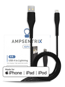 6 FT MFI LIGHTNING TO USB TYPE A CABLE (AMPSENTRIX) (ALPHA) (BLACK)