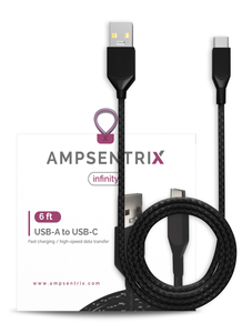 6 FT USB TYPE C TO USB TYPE A CABLE (AMPSENTRIX) (INFINITY) (BLACK)