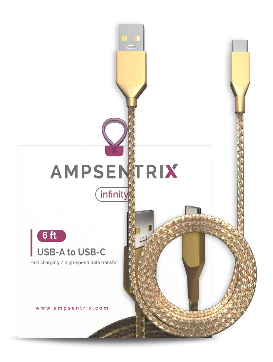 6 FT USB TYPE C TO USB TYPE A CABLE (AMPSENTRIX) (INFINITY) (GOLD)