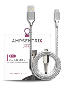 6 FT USB TYPE C TO USB TYPE A CABLE (AMPSENTRIX) (INFINITY) (SILVER)