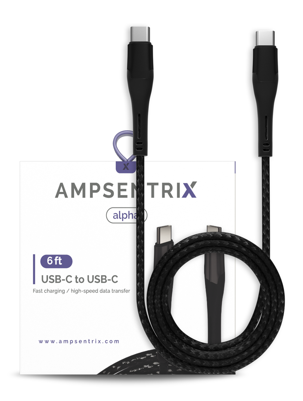 6 FT USB TYPE C TO USB TYPE C CABLE (AMPSENTRIX) (ALPHA) (BLACK)