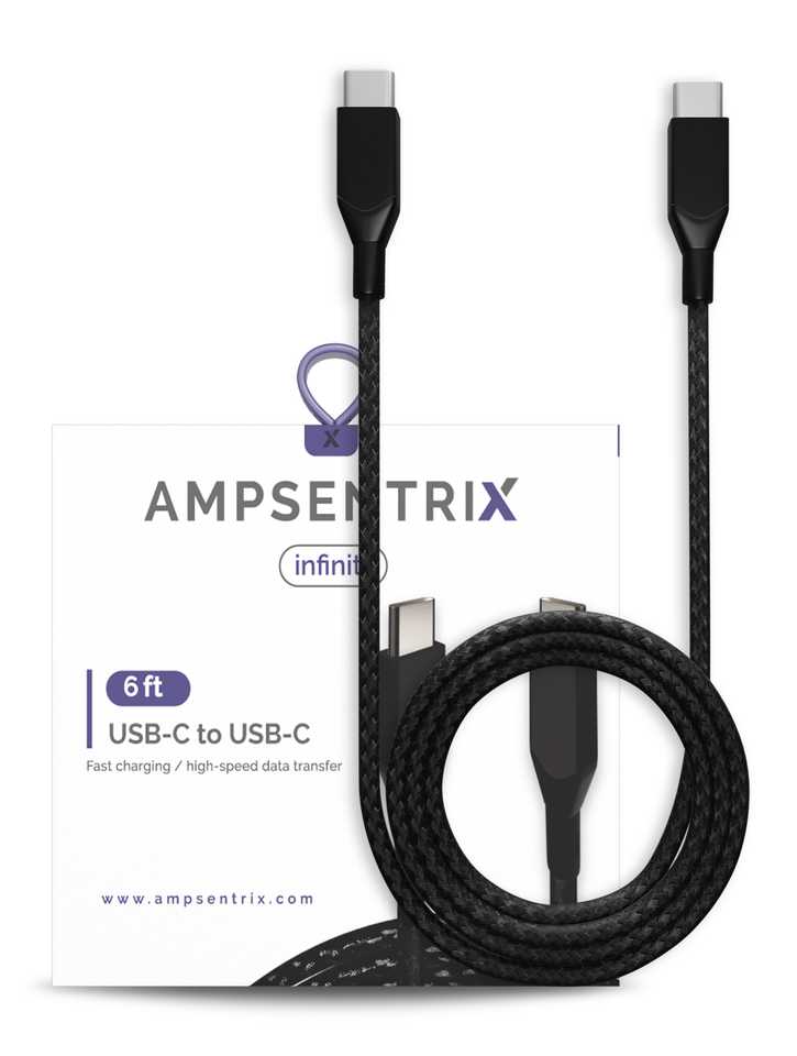 6 FT USB TYPE C TO USB TYPE C CABLE (AMPSENTRIX) (INFINITY) (BLACK)