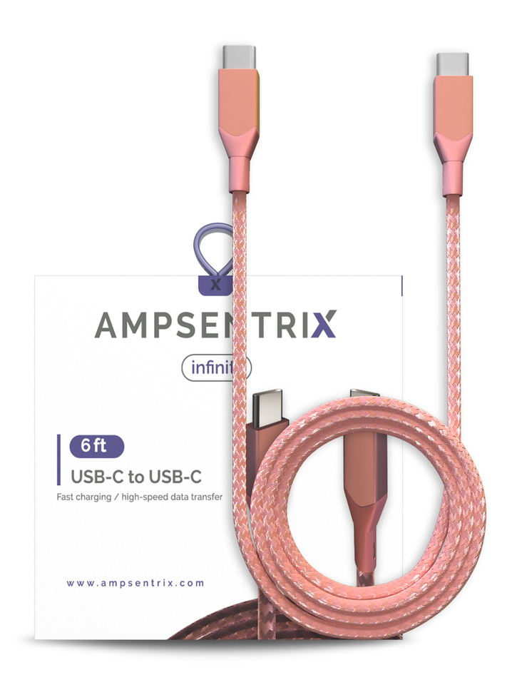 6 FT USB TYPE C TO USB TYPE C CABLE (AMPSENTRIX) (INFINITY) (PINK)