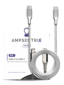 6 FT USB TYPE C TO USB TYPE C CABLE (AMPSENTRIX) (INFINITY) (SILVER)