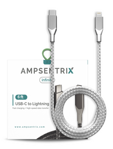 6 FT NON-MFI LIGHTNING TO USB TYPE C CABLE (AMPSENTRIX) (INFINITY) (SILVER)