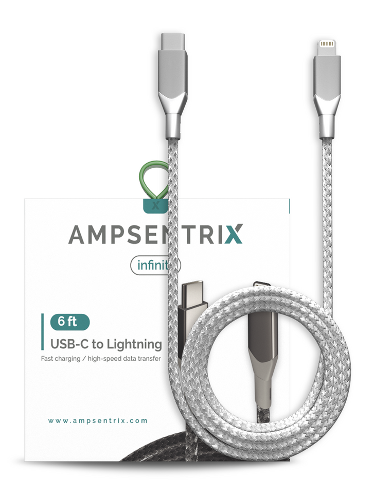 6 FT NON-MFI LIGHTNING TO USB TYPE C CABLE (AMPSENTRIX) (INFINITY) (SILVER)