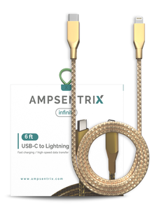 6 FT NON-MFI LIGHTNING TO USB TYPE C CABLE (AMPSENTRIX) (INFINITY) (GOLD)