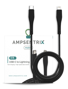 6 FT NON-MFI LIGHTNING TO USB TYPE C CABLE (AMPSENTRIX) (MATRIX) (BLACK)