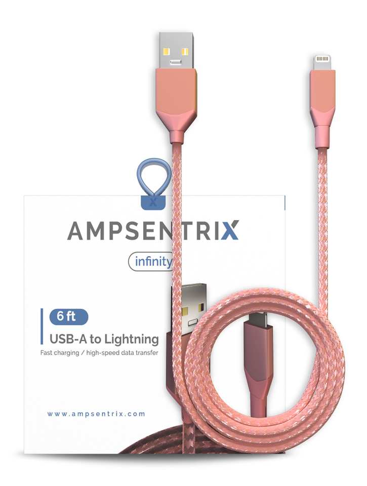 6 FT NON-MFI LIGHTNING TO USB TYPE A CABLE (AMPSENTRIX) (INFINITY) (PINK)