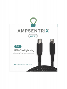 6 FT NON-MFI LIGHTNING TO USB TYPE C CABLE (AMPSENTRIX) (INFINITY) (BLACK)