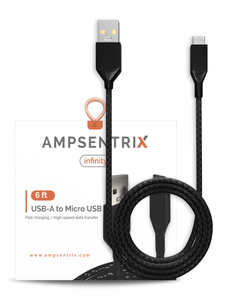 6 FT MICRO USB TO USB TYPE A CABLE (AMPSENTRIX) (INFINITY) (BLACK)